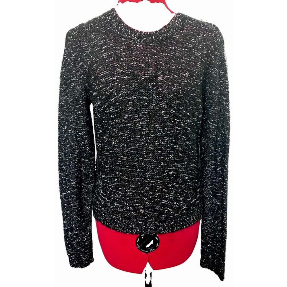 Alice and Olivia Marled Sparkle Black Sweater Sequin Crewneck L